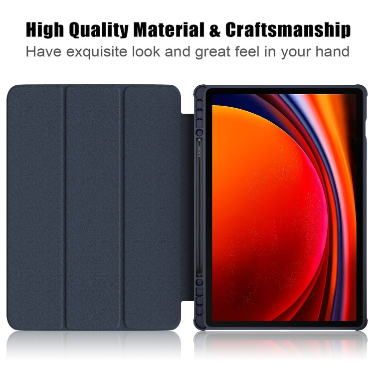 For Samsung Galaxy Tab S9+ Acrylic 3-folding Smart Leather Tablet Case(Dark Blue) - Galaxy Tab S9+ Cases by buy2fix | Online Shopping UK | buy2fix