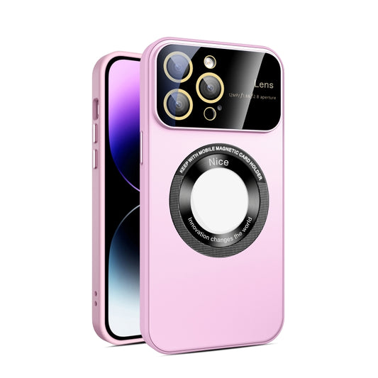 For iPhone 14 Pro Large Glass Window Magnetic Magsafe Phone Case with Lens Film(Pink) - iPhone 14 Pro Cases by buy2fix | Online Shopping UK | buy2fix