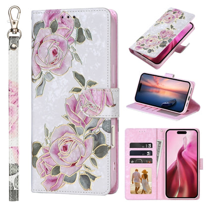 For iPhone 16 Pro Max Bronzing Painting RFID Leather Case(Rose Flower) - iPhone 16 Pro Max Cases by buy2fix | Online Shopping UK | buy2fix