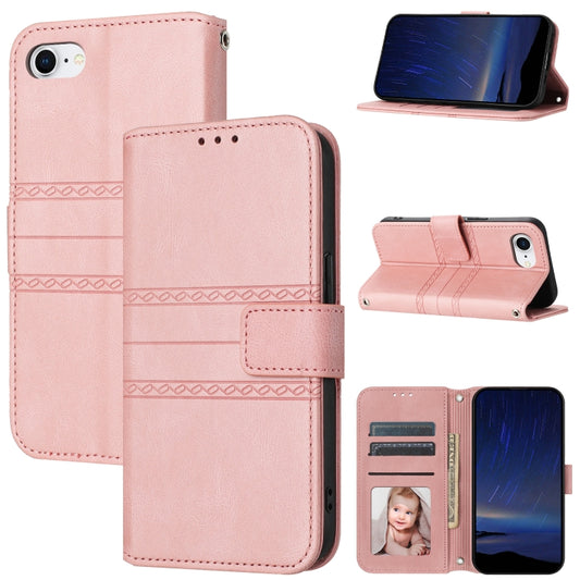 For iPhone SE 2024 Embossed Stripes Skin Feel Leather Phone Case(Pink) - More iPhone Cases by buy2fix | Online Shopping UK | buy2fix