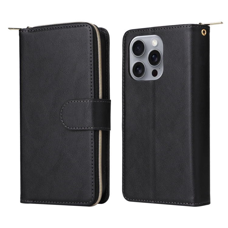 For iPhone 16 Pro Max 9 Card Slots Zipper Wallet Bag Leather Phone Case(Black) - iPhone 16 Pro Max Cases by buy2fix | Online Shopping UK | buy2fix