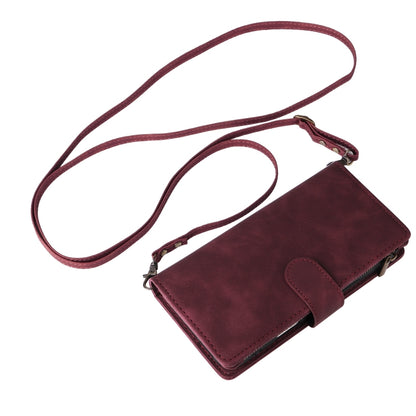 For iPhone 16 Pro Max Crossbody Multi-card Slot Wallet Zipper Leather Phone Case(Wine Red) - iPhone 16 Pro Max Cases by buy2fix | Online Shopping UK | buy2fix