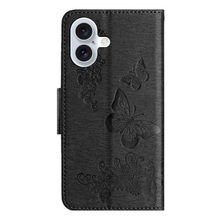 For iPhone 16 Butterfly Embossed Flip Leather Phone Case(Black) - iPhone 16 Cases by buy2fix | Online Shopping UK | buy2fix