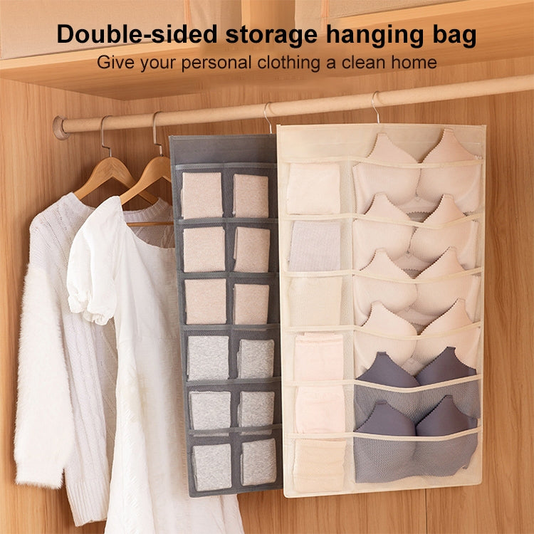 5+10 Grids Underwear Storage Bag Non-woven Double-sided Hanging Storage Bag(Grey) - Storage Bags by buy2fix | Online Shopping UK | buy2fix