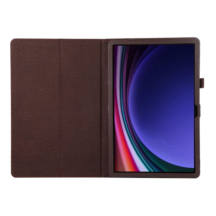 For Samsung Galaxy Tab S9+ Litchi Texture Leather Tablet Case with Holder(Brown) - Other Galaxy Tab PC by buy2fix | Online Shopping UK | buy2fix