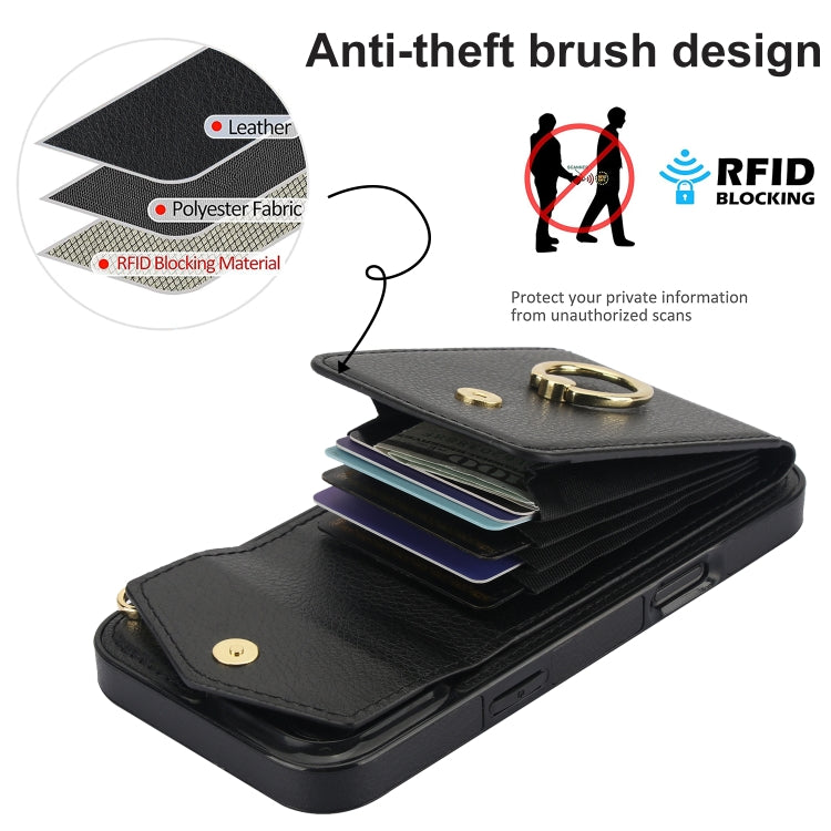 For iPhone 16 Pro Ring Holder RFID Card Slot Phone Case(Black) - iPhone 16 Pro Cases by buy2fix | Online Shopping UK | buy2fix