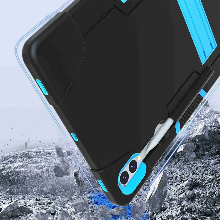 For Samsung Galaxy Tab S9+ Contrast Color Silicone PC Tablet Case with Holder(Black + Blue) - Galaxy Tab S9+ Cases by buy2fix | Online Shopping UK | buy2fix