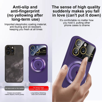 For iPhone 12 Pro Large Window MagSafe Magnetic Holder Phone Case(Dark Purple) - iPhone 12 / 12 Pro Cases by buy2fix | Online Shopping UK | buy2fix