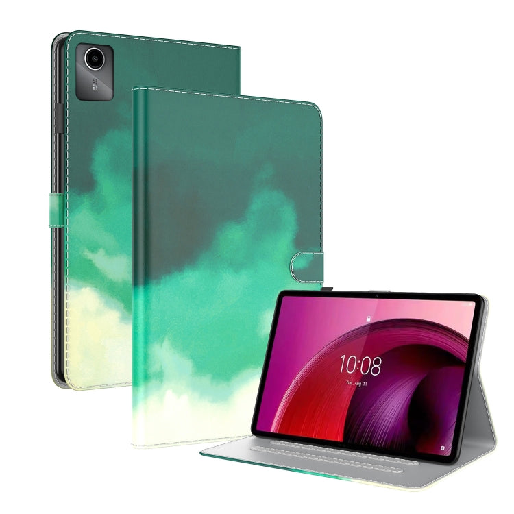 For Lenovo Tab M11 / Xiaoxin Pad 11 2024 Watercolor Pattern Flip Leather Tablet Case(Cyan Green) - Lenovo by buy2fix | Online Shopping UK | buy2fix