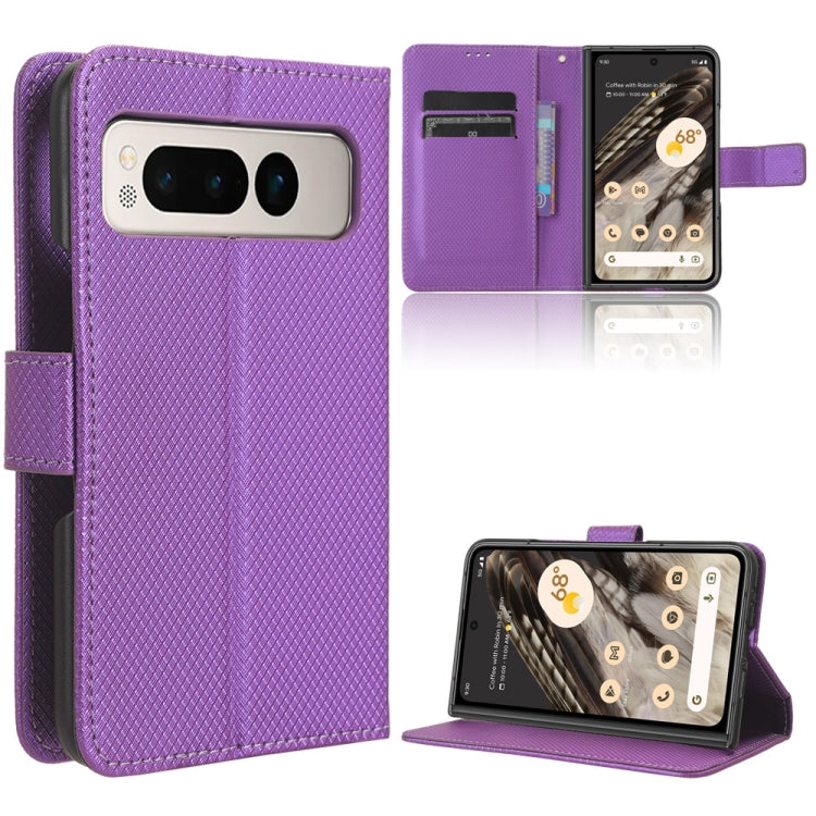 For Google Pixel Fold Diamond Texture Leather Phone Case(Purple) - Google Cases by buy2fix | Online Shopping UK | buy2fix