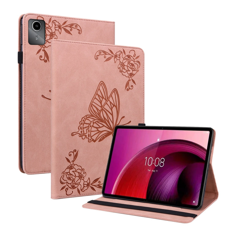 For Lenovo Tab M11/Xiaoxin Pad 11 2024 Butterfly Flower Embossed Leather Tablet Case(Rose Gold) - Lenovo by buy2fix | Online Shopping UK | buy2fix