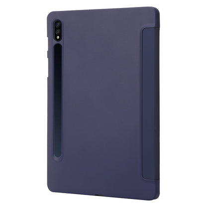 For Samsung Galaxy Tab S9 3-Fold Holder Silicone Leather Tablet Case(Dark Blue) - Galaxy Tab S9 Cases by buy2fix | Online Shopping UK | buy2fix