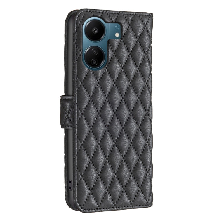 For Xiaomi Redmi 13C Diamond Lattice Wallet Leather Flip Phone Case(Black) - 13C Cases by buy2fix | Online Shopping UK | buy2fix