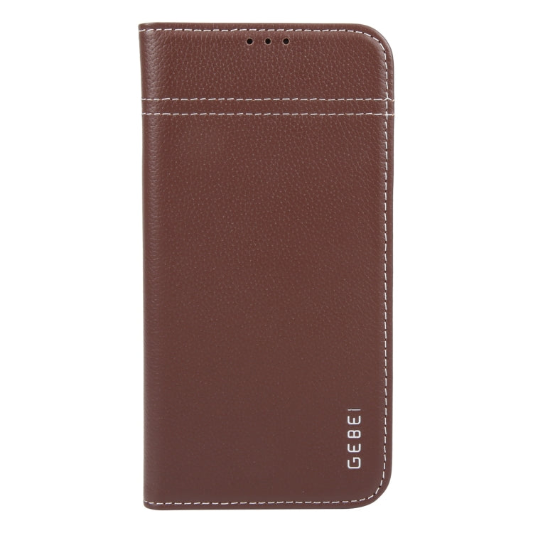 For iPhone 16 GEBEI Top-grain Horizontal Flip Leather Phone Case(Brown) - iPhone 16 Cases by GEBEI | Online Shopping UK | buy2fix