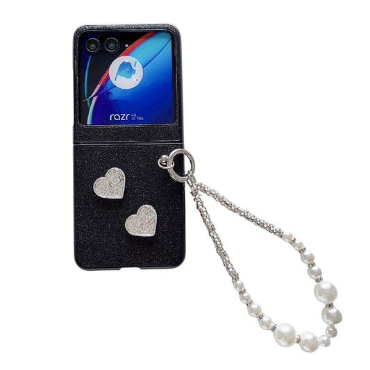 For Motorola Razr 40 Ultra Gradient Color Glitter Shockproof Protective Phone Case With Bead Chain(Black) - Motorola Cases by buy2fix | Online Shopping UK | buy2fix