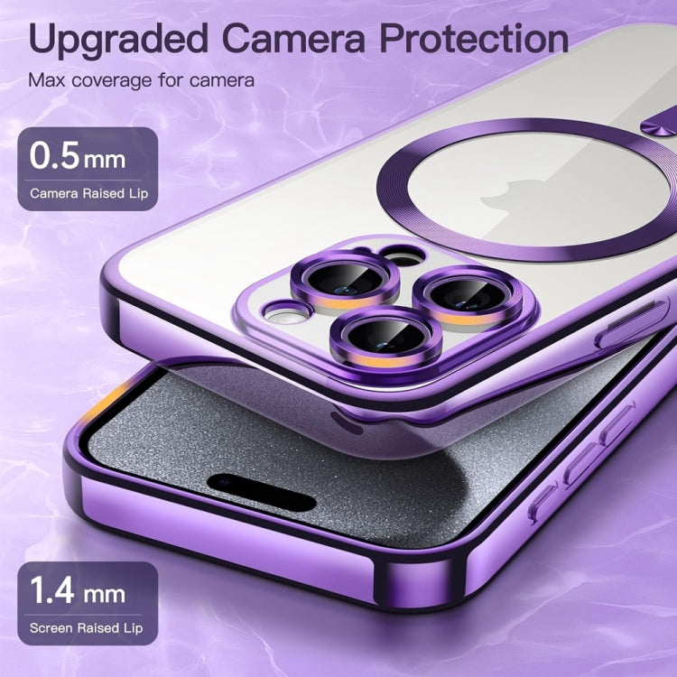 For iPhone 14 Pro Magsafe Magnetic Transparent Electroplated TPU Phone Case(Purple) - iPhone 14 Pro Cases by buy2fix | Online Shopping UK | buy2fix