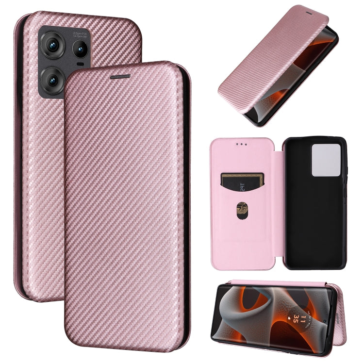 For Motorola Edge 50 Pro Carbon Fiber Texture Flip Leather Phone Case(Pink) - Motorola Cases by buy2fix | Online Shopping UK | buy2fix