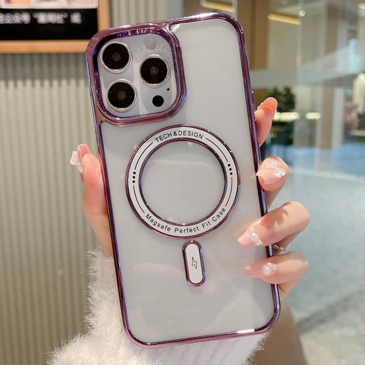 For iPhone 13 Pro Max MagSafe Magnetic Transparent TPU Electroplated Phone Case(Purple) - iPhone 13 Pro Max Cases by buy2fix | Online Shopping UK | buy2fix