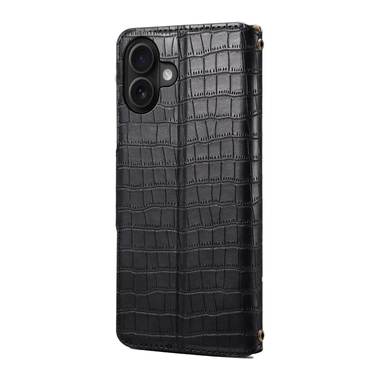 For iPhone 16 Plus Denior Crocodile Texture Oil Edge Leather Phone Case(Black) - iPhone 16 Plus Cases by Denior | Online Shopping UK | buy2fix