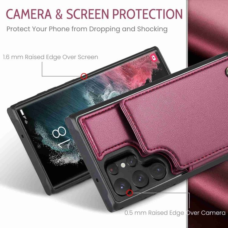 For Samsung Galaxy S22 Ultra 5G CaseMe C22 Card Slots Holder RFID Anti-theft Phone Case(Wine Red) - Galaxy S22 Ultra 5G Cases by CaseMe | Online Shopping UK | buy2fix