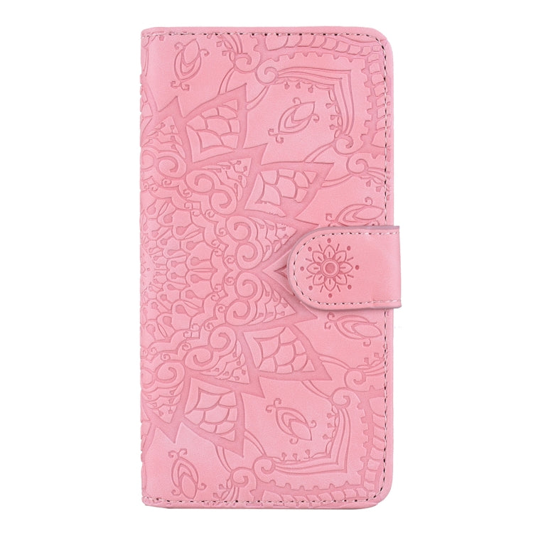 For iPhone 16 Pro Max Mandala Embossed Dual-Fold Calf Leather Phone Case(Pink) - iPhone 16 Pro Max Cases by buy2fix | Online Shopping UK | buy2fix