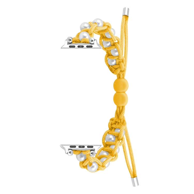 For Apple Watch Ultra 49mm Paracord Gypsophila Beads Drawstring Braided Watch Band(Yellow) - Watch Bands by buy2fix | Online Shopping UK | buy2fix