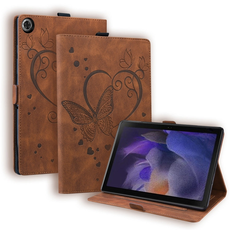 For Samsung Galaxy Tab A9 Love Butterfly Embossed Leather Tablet Case(Brown) - Galaxy Tab A9 by buy2fix | Online Shopping UK | buy2fix