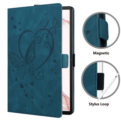 For Samsung Galaxy Tab S9 FE+ Love Butterfly Embossed Leather Tablet Case(Blue) - Galaxy Tab S9 FE+ by buy2fix | Online Shopping UK | buy2fix