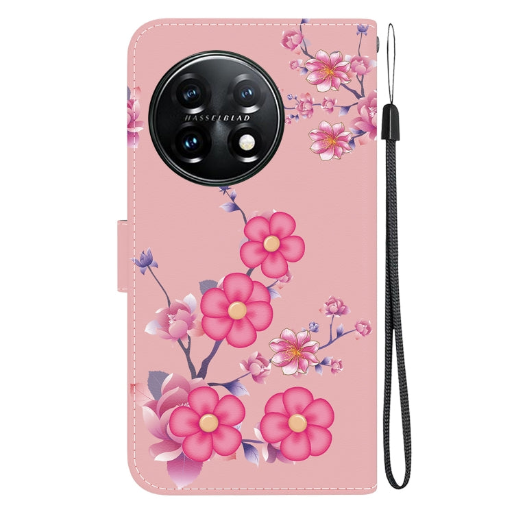 For OnePlus 11 Crystal Texture Colored Drawing Leather Phone Case(Cherry Blossoms) - OnePlus Cases by buy2fix | Online Shopping UK | buy2fix