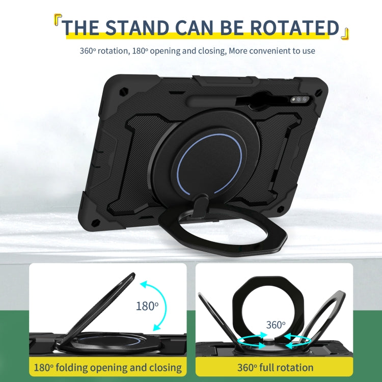 For Samsung Galaxy Tab S9 Ultra Armor Portable Rotating Ring Holder Silicone Tablet Case(Black) - Galaxy Tab S9 Ultra Cases by buy2fix | Online Shopping UK | buy2fix