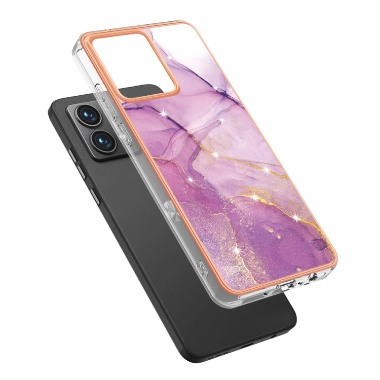 For Motorola Moto G84 Electroplating Marble Dual-side IMD Phone Case(Purple 001) - Motorola Cases by buy2fix | Online Shopping UK | buy2fix