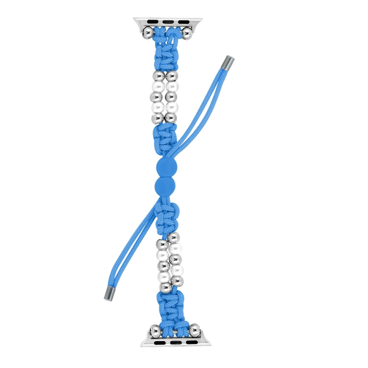 For Apple Watch Ultra 49mm Paracord Row Beads Drawstring Braided Watch Band(Blue) - Watch Bands by buy2fix | Online Shopping UK | buy2fix