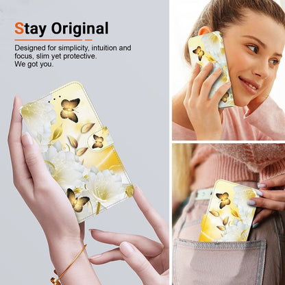 For iPhone 16 Pro Max Crystal Texture Colored Drawing Leather Phone Case(Gold Butterfly Epiphyllum) - iPhone 16 Pro Max Cases by buy2fix | Online Shopping UK | buy2fix