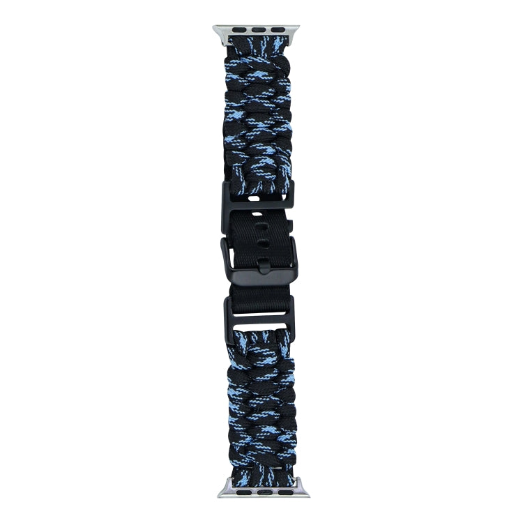 For Apple Watch Ultra 49mm Paracord Plain Braided Webbing Buckle Watch Band(Black Blue) - Watch Bands by buy2fix | Online Shopping UK | buy2fix