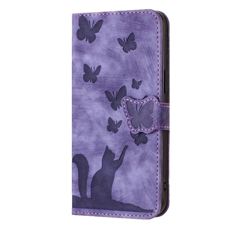 For Samsung Galaxy A55 Butterfly Cat Embossing Flip Leather Phone Case(Purple) - Galaxy Phone Cases by buy2fix | Online Shopping UK | buy2fix