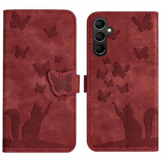 For Samsung Galaxy S24 5G Butterfly Cat Embossing Flip Leather Phone Case(Red) - Galaxy S24 5G Cases by buy2fix | Online Shopping UK | buy2fix