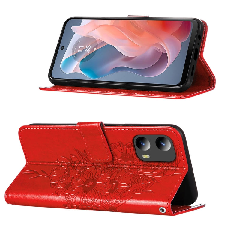 For Motorola Moto G Play 5G 2024 Embossed Butterfly Leather Phone Case(Red) - Motorola Cases by buy2fix | Online Shopping UK | buy2fix