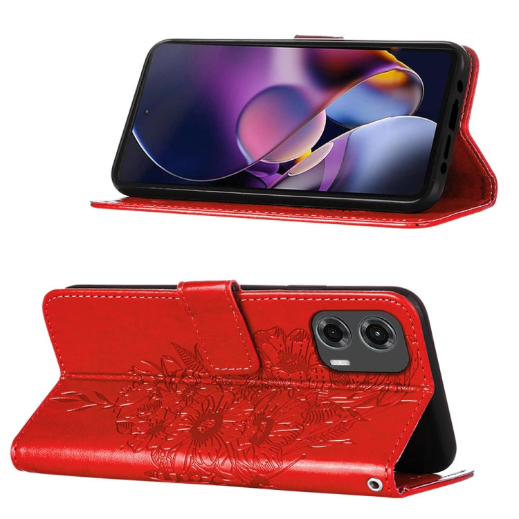 For Motorola Moto G Stylus 5G 2024 Embossed Butterfly Leather Phone Case(Red) - Motorola Cases by buy2fix | Online Shopping UK | buy2fix