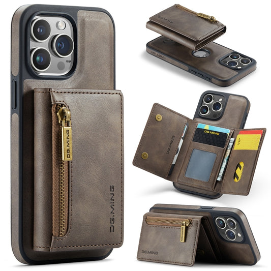 For iPhone 15 Pro Max DG.MING M5 Series Zip RFID Multi Card Detachable Leather Phone Case(Coffee) - iPhone 15 Pro Max Cases by DG.MING | Online Shopping UK | buy2fix