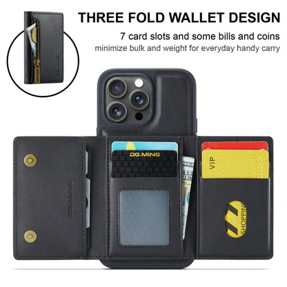 For iPhone 16 Pro Max DG.MING M5 Series Zip RFID Multi Card Detachable Leather Phone Case(Black) - iPhone 16 Pro Max Cases by DG.MING | Online Shopping UK | buy2fix