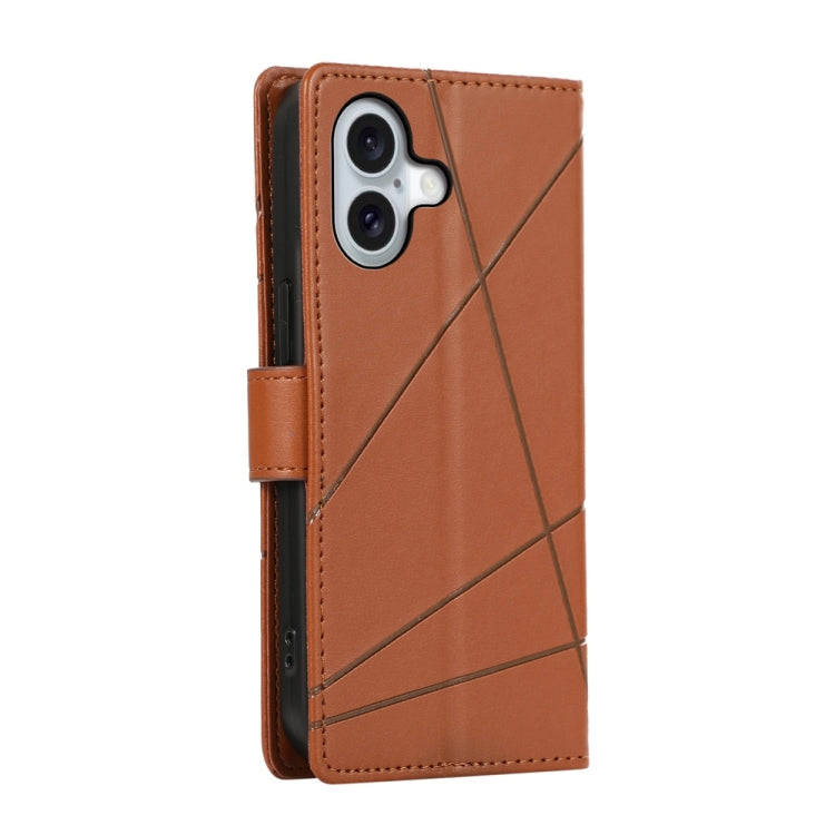 For iPhone 16 PU Genuine Leather Texture Embossed Line Phone Case(Brown) - iPhone 16 Cases by buy2fix | Online Shopping UK | buy2fix