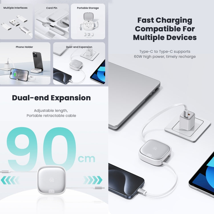 USAMS US-SJ650 U87 60W USB To Type-C To Type-C 8 Pin + Micro USB Multifunctional Telescopic Storage Box Data Cable, Length: 1m(Purple) - Multifunction Cable by USAMS | Online Shopping UK | buy2fix