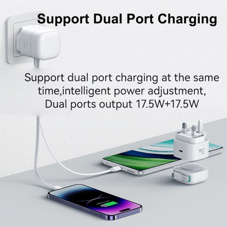 USAMS US-CC204 SMF Series PD35W Dual Type-C Port GaN Fast Charger, UK Plug(Black) - USB Charger by USAMS | Online Shopping UK | buy2fix