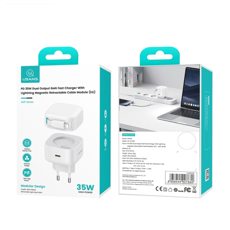 USAMS US-CC209 SMF Series PD35W 8 Pin + Type-C Dual Port GaN Fast Charger, EU Plug(White) - USB Charger by USAMS | Online Shopping UK | buy2fix