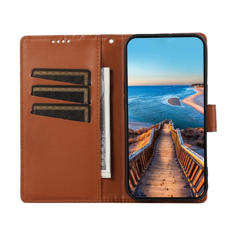 For Xiaomi 14 Ultra PU Genuine Leather Texture Embossed Line Phone Case(Brown) - 14 Ultra Cases by buy2fix | Online Shopping UK | buy2fix