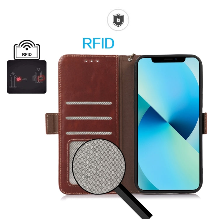 For Xiaomi 14 Magnetic Crazy Horse Texture Genuine Leather RFID Phone Case(Brown) - 14 Cases by buy2fix | Online Shopping UK | buy2fix
