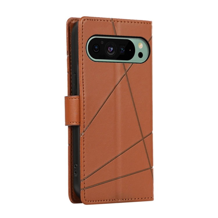 For Google Pixel 9 PU Genuine Leather Texture Embossed Line Phone Case(Brown) - Google Cases by buy2fix | Online Shopping UK | buy2fix