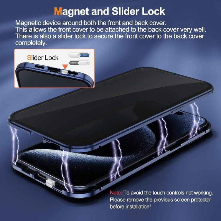 For iPhone 15 Anti-peeping Magnetic Double-sided Tempered Glass Phone Case(Silver) - iPhone 15 Cases by buy2fix | Online Shopping UK | buy2fix