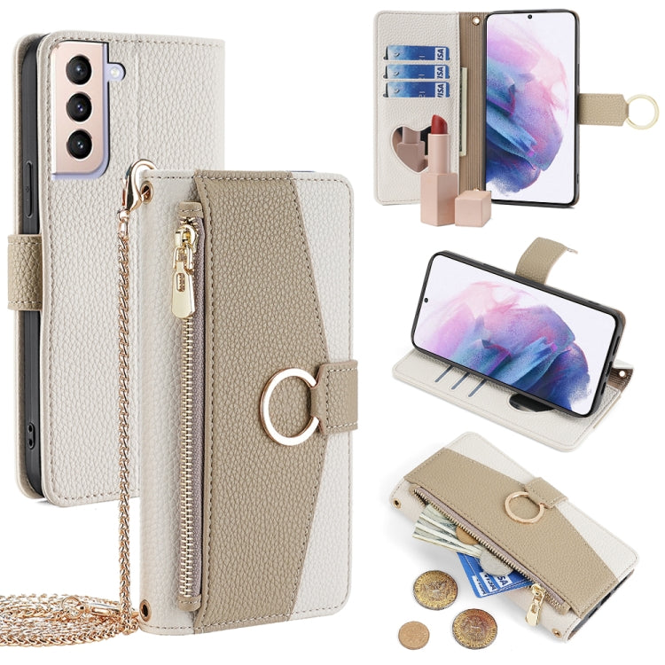 For Samsung Galaxy S21+ 5G Crossbody Litchi Texture Leather Phone Case(White) - Galaxy S21+ 5G Cases by buy2fix | Online Shopping UK | buy2fix