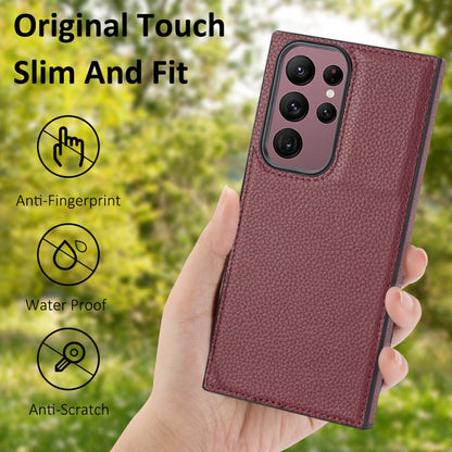 For Samsung Galaxy S23 Ultra 5G Litchi Pattern Stitched Side-mounted Phone Case(Dark Red) - Galaxy S23 Ultra 5G Cases by buy2fix | Online Shopping UK | buy2fix